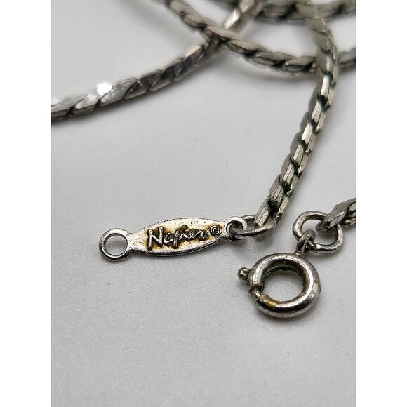 Vintage Napier Silver Tone Flat Chain Necklace 30.5 Inch 1970s 1980s - Picture 7 of 8